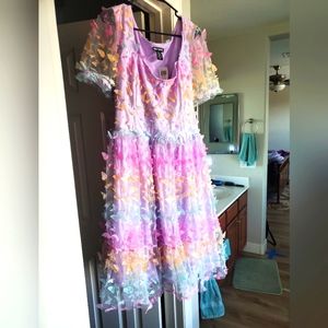 Hot Topic Sweet Society Pastel Butterfly Mesh Puff Sleeve Dress